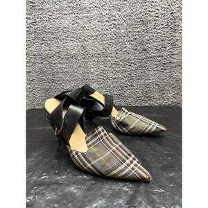 Monse‎ Canvas Plaid Print Pointed Toes Mules Multicolor Womens Size 40 EU